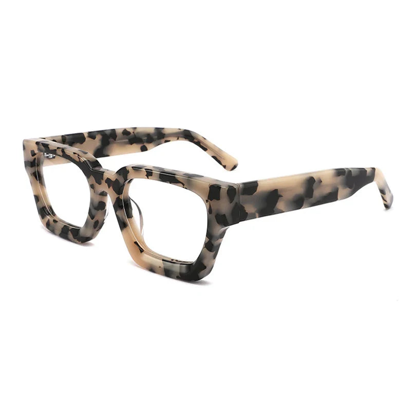 Vintage Thick Acetate Square Glasses Frame | Unisex - Gray Tortoiseshell