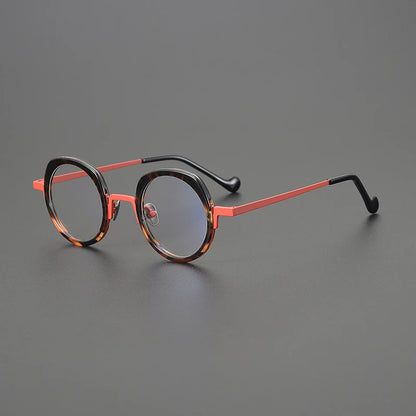 Titanium Colour-Accent Round Prescription Eyeglasses | Ultra-Light Designer Rx Glasses – CINILY UK side view