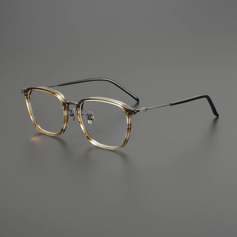 Titanium Geometric Square Prescription Eyeglasses | Ultra-Light Designer Rx Glasses – CINILY UK - Tortoise-silver