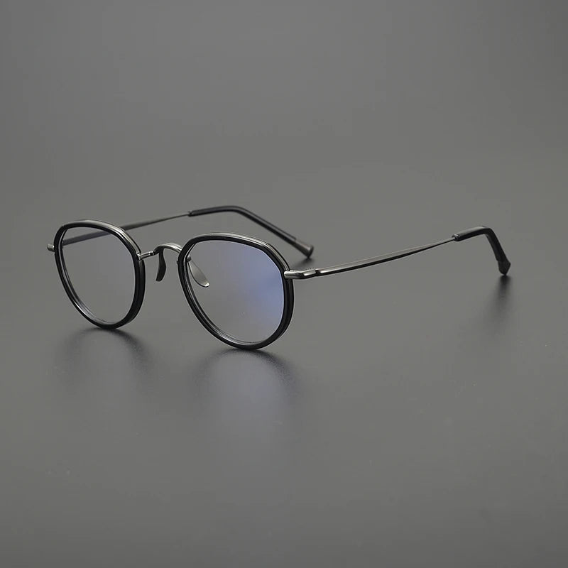 Titanium Olive Crystal Round Eyeglasses