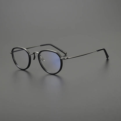 Titanium Olive Crystal Round Prescription Eyeglasses | Handmade Optical Frame for Rx Lenses – CINILY UK front view