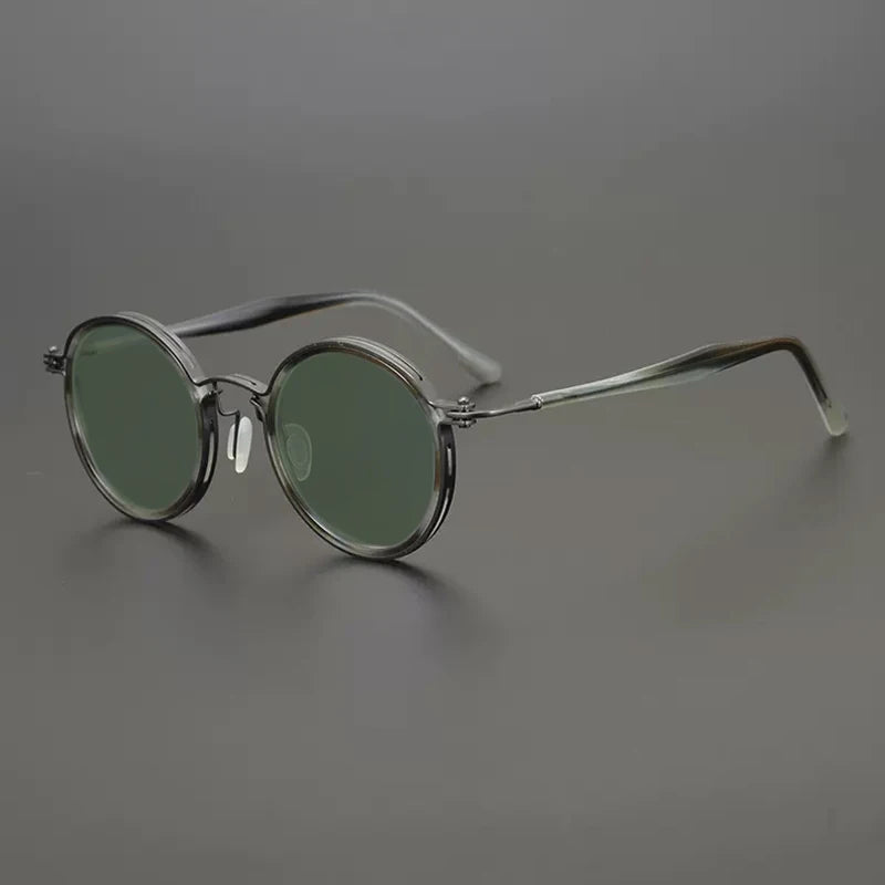 Vintage Round Polarised Sunglasses UV400 with Titanium Detail - Gray