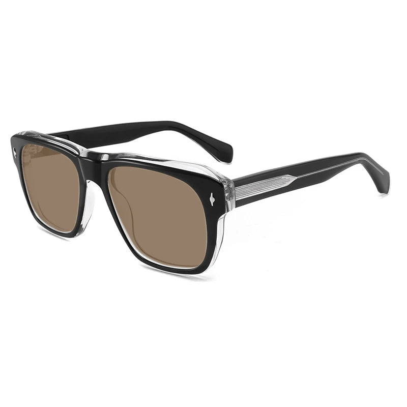 Vintage Polarised Acetate Sunglasses UV400 with a Larger Fit - Black-transparent