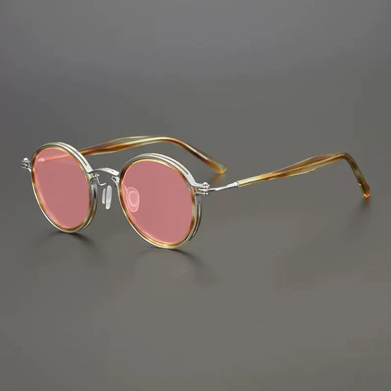 Vintage Round Polarised Sunglasses UV400 with Titanium Detail - Brown