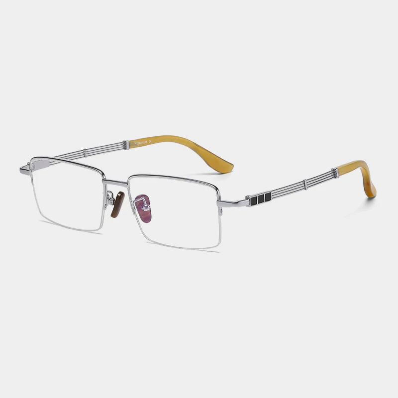 Titanium Horn-Accent Square Prescription Eyeglasses | Handmade Optical Frame for Rx Lenses – CINILY UK - silver