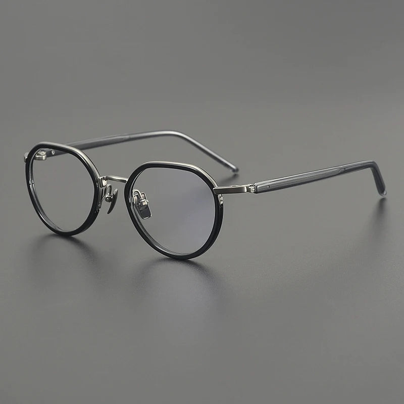 Titanium Acetate Panto Prescription Eyeglasses | Retro Optical Frame for Rx Lenses – CINILY UK - Black-grey