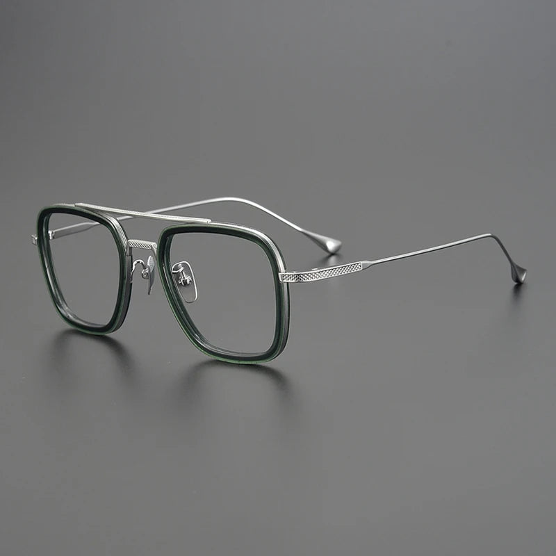Titanium Acetate Bold Square Prescription Eyeglasses | Retro Designer Rx Glasses – CINILY UK - Olive Green