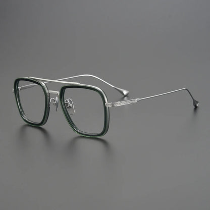 Titanium Acetate Bold Square Prescription Eyeglasses | Retro Designer Rx Glasses – CINILY UK front view
