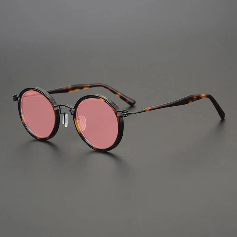 Vintage Round Polarised Sunglasses UV400 with Titanium Detail - Tortoise
