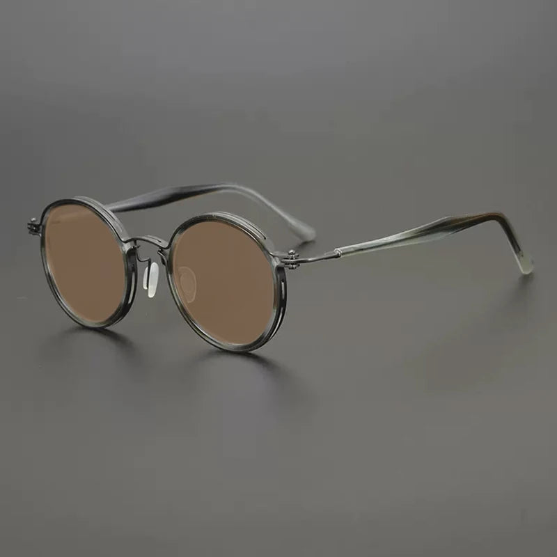 Vintage Round Polarised Sunglasses UV400 with Titanium Detail - Gray