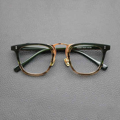 Acetate Green Patchwork Square Prescription Eyeglasses | Retro Optical Frame for Rx Lenses – CINILY UK front view