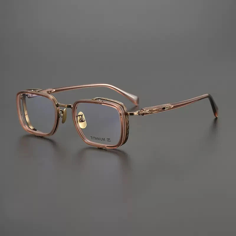 Acetate Titanium Crystal Square Prescription Eyeglasses | Retro Optical Frame for Rx Lenses – CINILY UK - Bronze