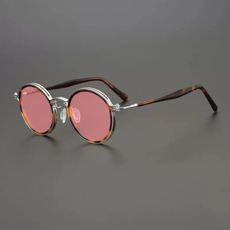 Vintage Round Polarised Sunglasses UV400 with Titanium Detail - Tortoise-silver