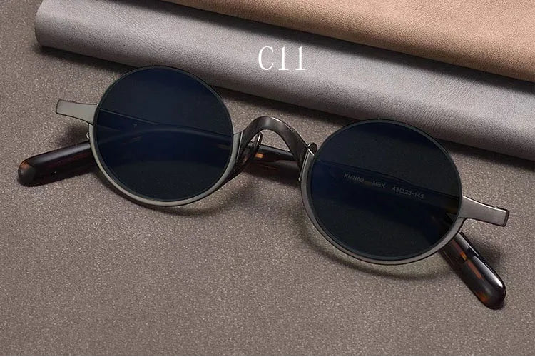 Retro Oval Polarised Sunglasses | Titanium Frame | Dark Brown - GUNMETAL