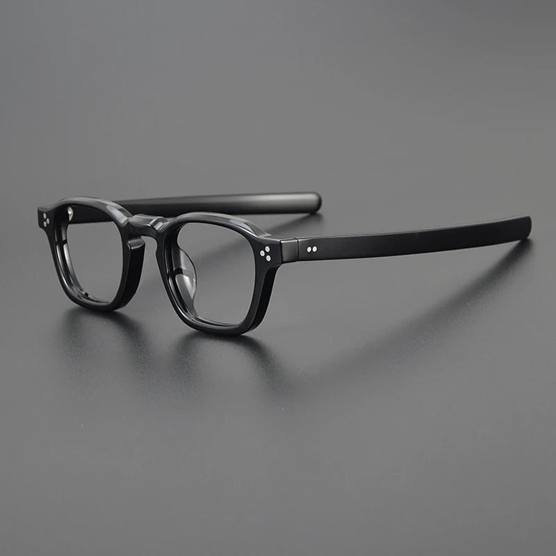 Vintage Small Round Acetate Glasses Frame | Prescription-Ready - Square Black