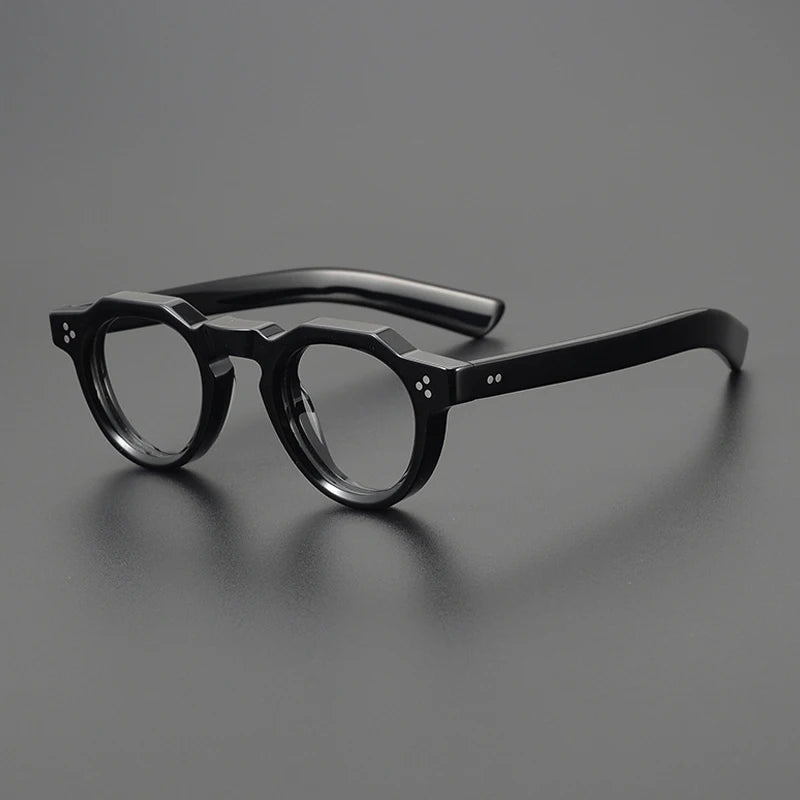 Vintage Small Round Acetate Glasses Frame | Prescription-Ready - Black