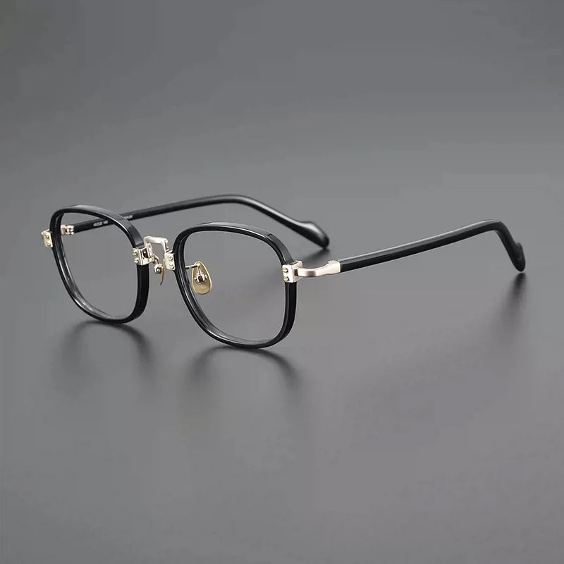 Acetate Titanium Striped Square Prescription Eyeglasses | Retro Optical Frame for Rx Lenses – CINILY UK - Gold
