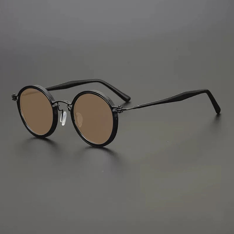 Vintage Round Polarised Sunglasses UV400 with Titanium Detail - Black