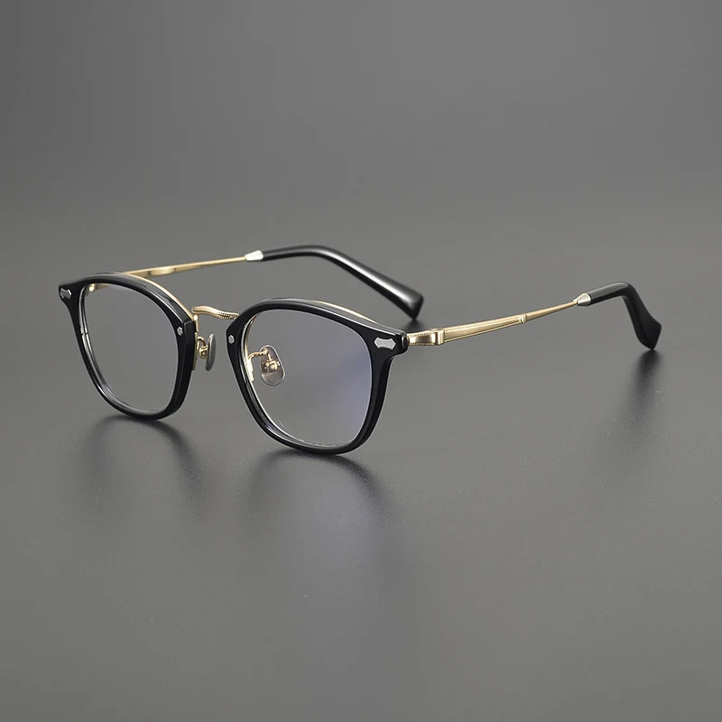 Titanium Acetate Square Prescription Eyeglasses | Ultra-Light Designer Rx Glasses – CINILY UK - Black-Gold
