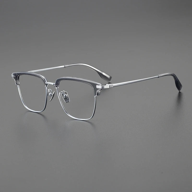 Korean Titanium Browline Square Prescription Eyeglasses | Ultra-Light Optical Frame for Rx Lenses – CINILY UK - Gray