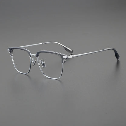 Korean Titanium Browline Square Prescription Eyeglasses | Ultra-Light Optical Frame for Rx Lenses – CINILY UK side view