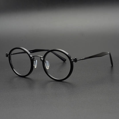 Japanese Handmade Ultralight Titanium Retro Round Prescription Glasses Frame front view