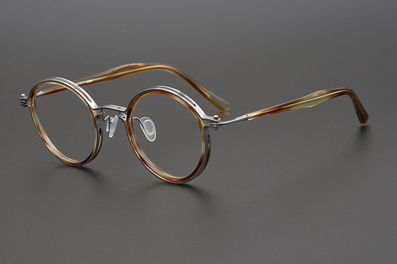 Japanese Handmade Ultralight Titanium Retro Round Prescription Glasses Frame - Brown