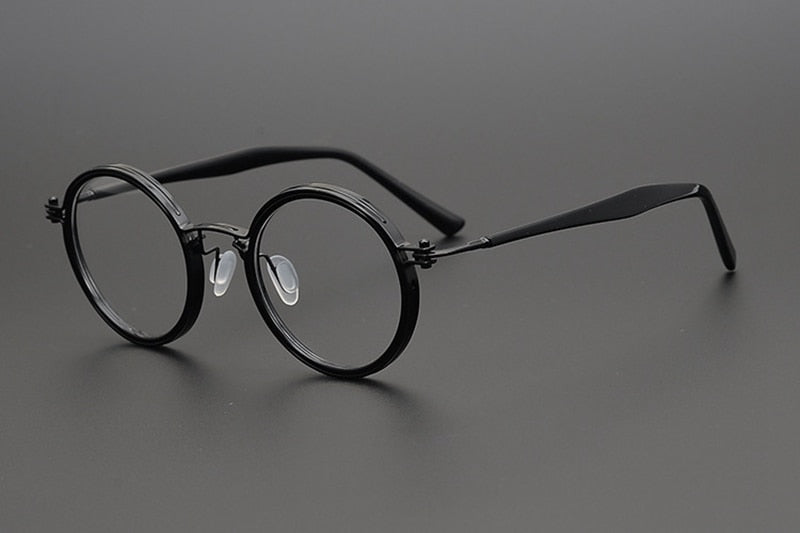 Japanese Handmade Ultralight Titanium Retro Round Prescription Glasses Frame - Black