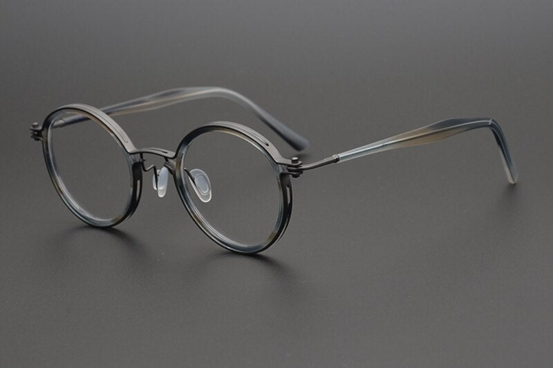 Japanese Handmade Ultralight Titanium Retro Round Prescription Glasses Frame - Gray