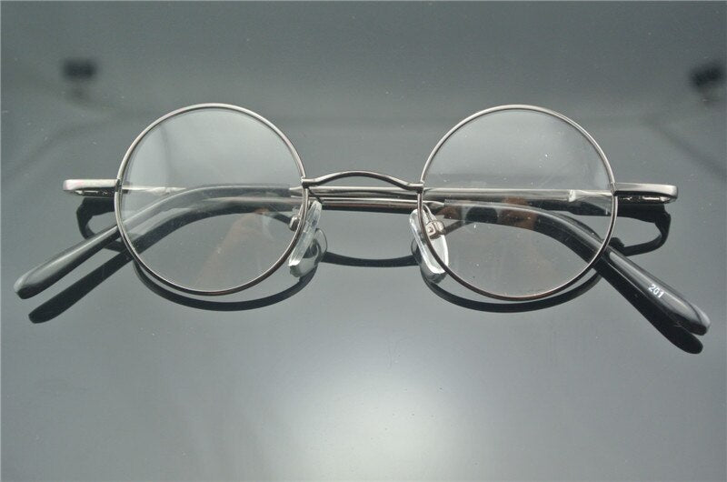 Vintage 38mm Small Round Metal Eyeglass Frames with Spring Hinges - GUNMETAL