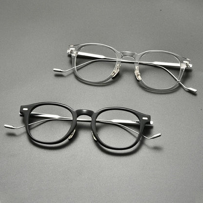 Acetate Titanium Round Prescription Eyeglasses | Retro Designer Rx Glasses – CINILY UK temple detail