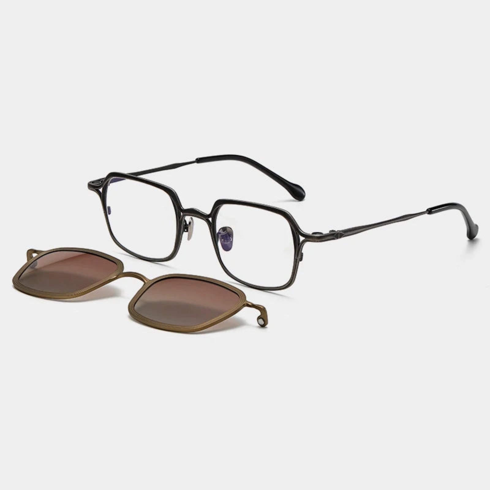 Titanium Magnetic Clip-On Square Prescription Eyeglasses | Polarized 2-in-1 Optical Frame – CINILY UK temple detail
