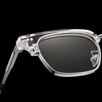 Acetate Transparent Half-Rim Square Prescription Eyeglasses | Vintage Browline Rx Glasses – CINILY UK additional product view