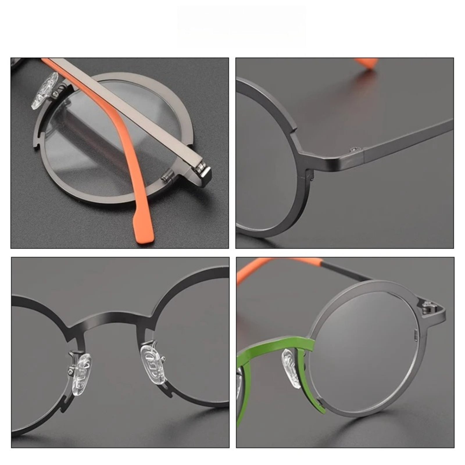 Titanium Colour-Block Round Prescription Eyeglasses | Lightweight Designer Rx Glasses – CINILY UK temple detail
