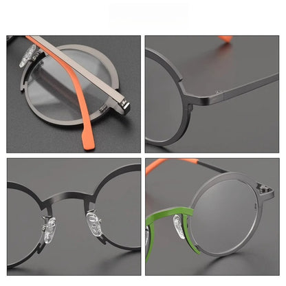 Titanium Colour-Block Round Prescription Eyeglasses | Lightweight Designer Rx Glasses – CINILY UK temple detail