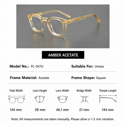 Cinily size chart — acetate-amber-round-prescription-eyeglasses-bramor temple detail