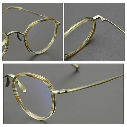 Titanium Olive Crystal Round Prescription Eyeglasses | Handmade Optical Frame for Rx Lenses – CINILY UK additional product view