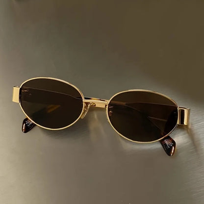 Gold Oval UV400 Sunglasses | Elegant Retro Women’s Shades – CINILY UK side view