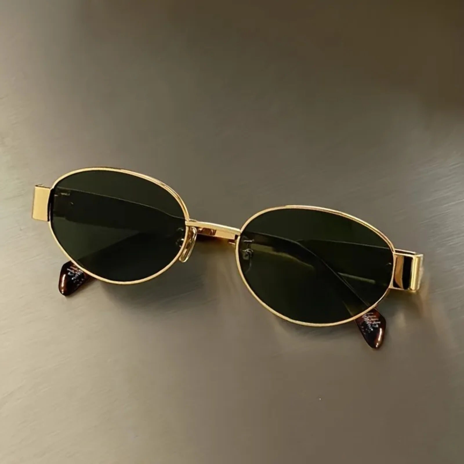 Gold Oval UV400 Sunglasses | Elegant Retro Women’s Shades – CINILY UK - Green