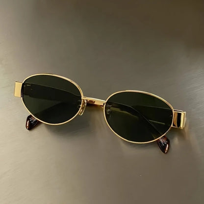 Gold Oval UV400 Sunglasses | Elegant Retro Women’s Shades – CINILY UK lens detail