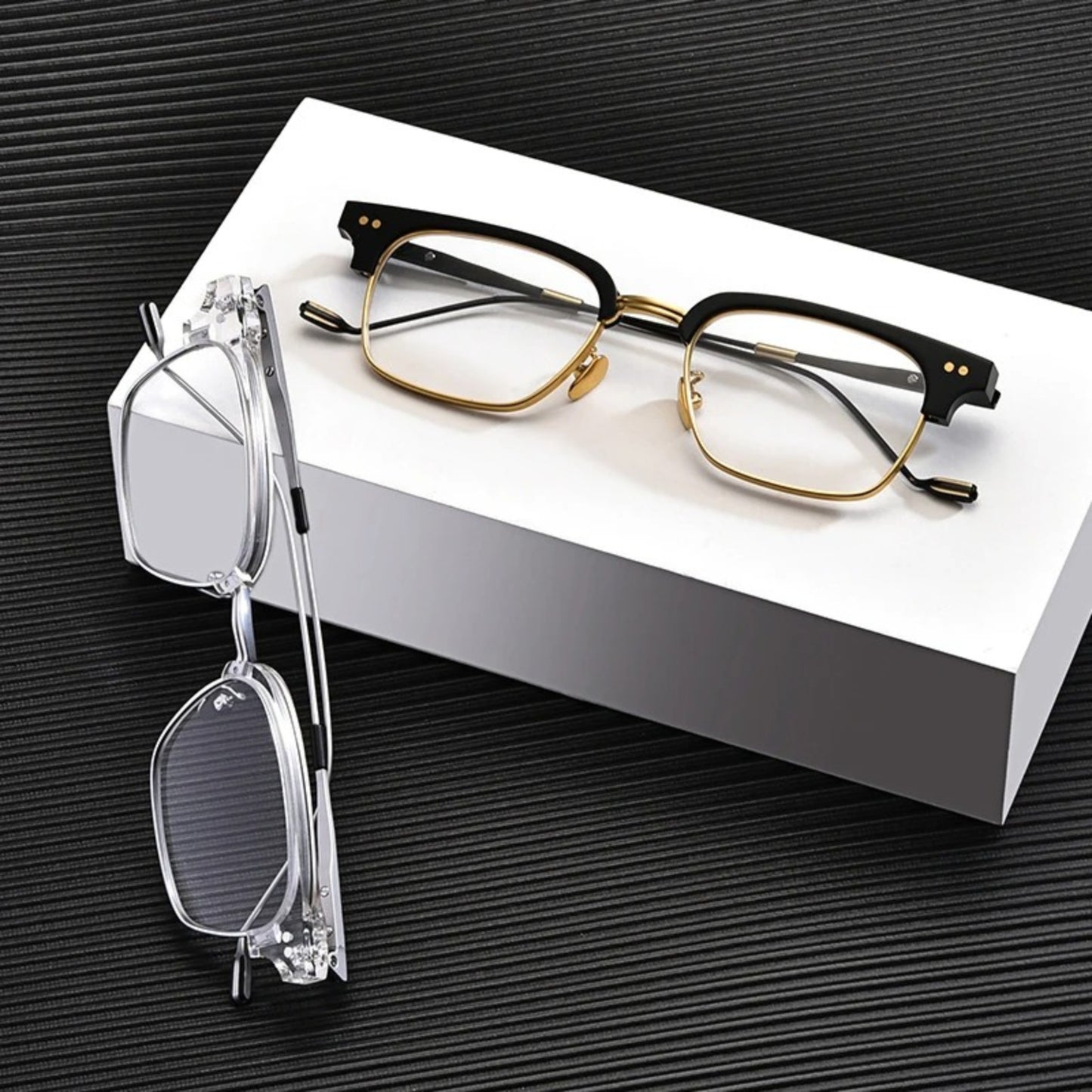 Acetate Transparent Half-Rim Square Prescription Eyeglasses