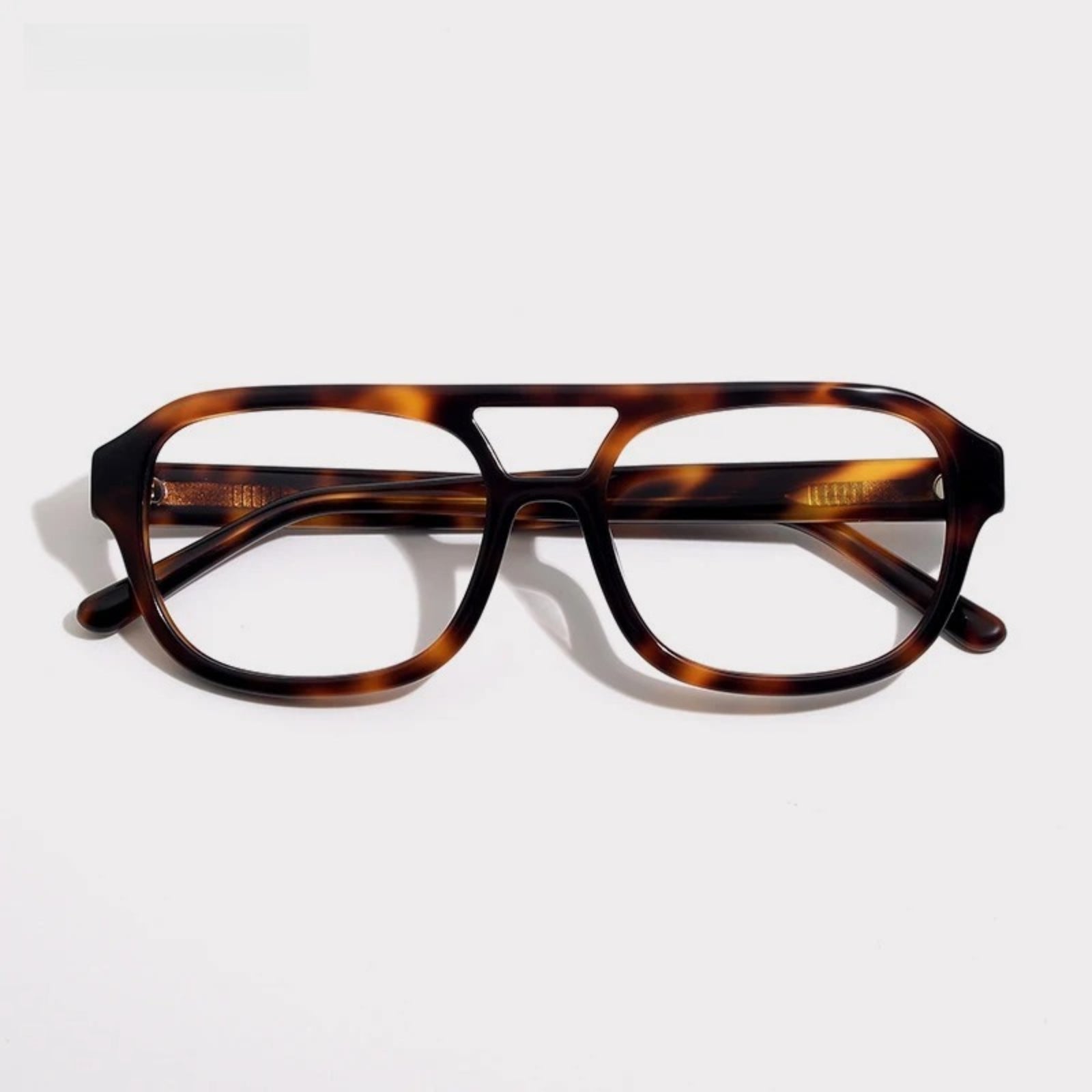 Acetate Tortoise Double-Bridge Pilot Prescription Eyeglasses | Bold Retro Rx Glasses – CINILY UK frame detail