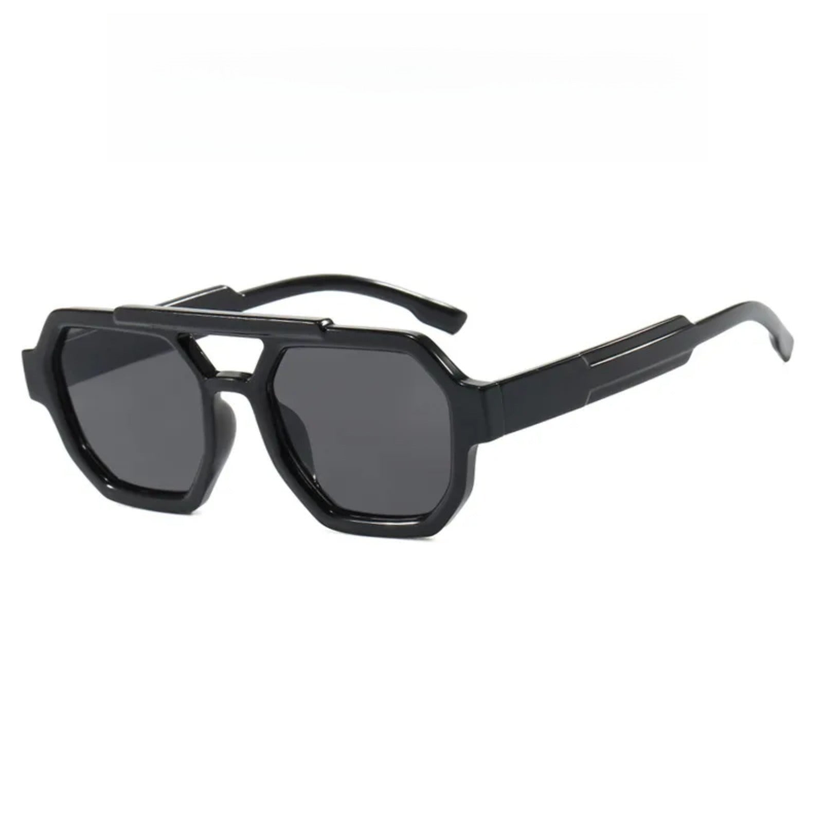 Tortoise Double-Bridge Polygon UV400 Sunglasses | Bold Retro Shades – CINILY UK - Black