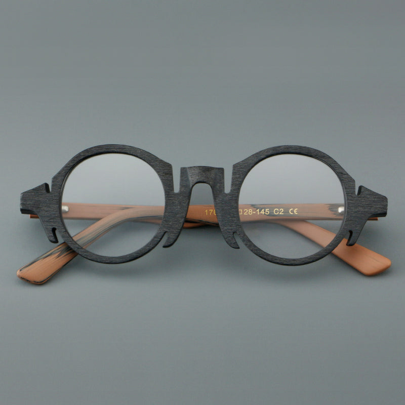 Retro Acetate Wood-Grain Effect Glasses Frames