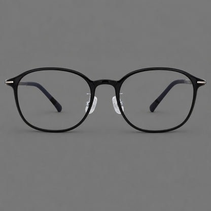 Soft square plastic eyeglasses with a raised browline and rounded lower corners in Glossy Black, front view side view