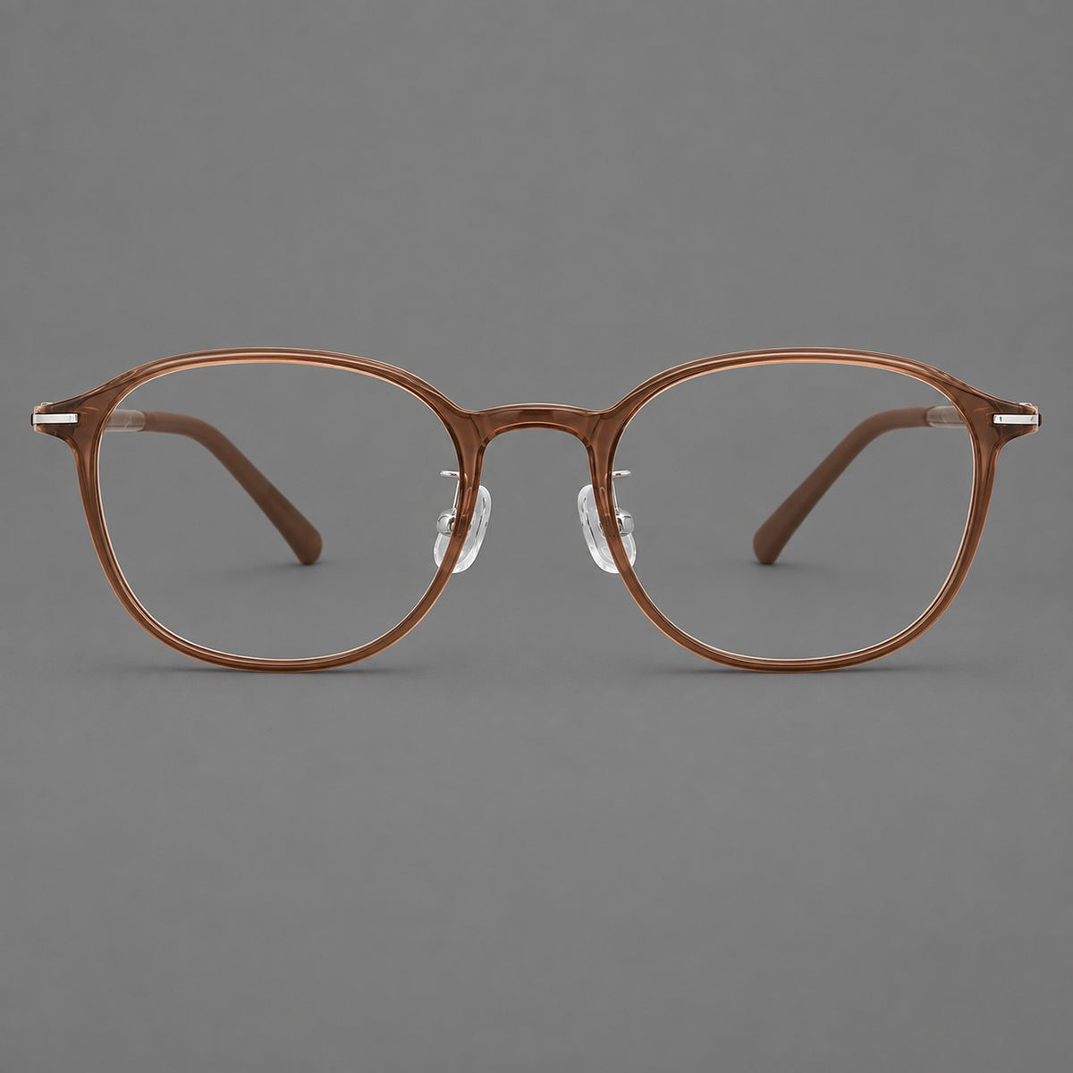 Soft square plastic eyeglasses with a raised browline and rounded lower corners in Milk Tea Brown, front view