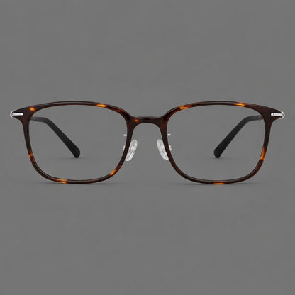 Classic square plastic eyeglasses with broad lenses and softly rounded edges in Tortoiseshell, front view additional product view