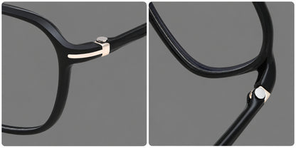 Rounded geometric plastic eyeglasses with softly angled rims and a curved bridge, frame details additional product view