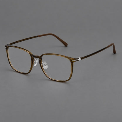 Bold square plastic eyeglasses with a defined browline and an open bridge in Dark Brown, three quarter view additional product view