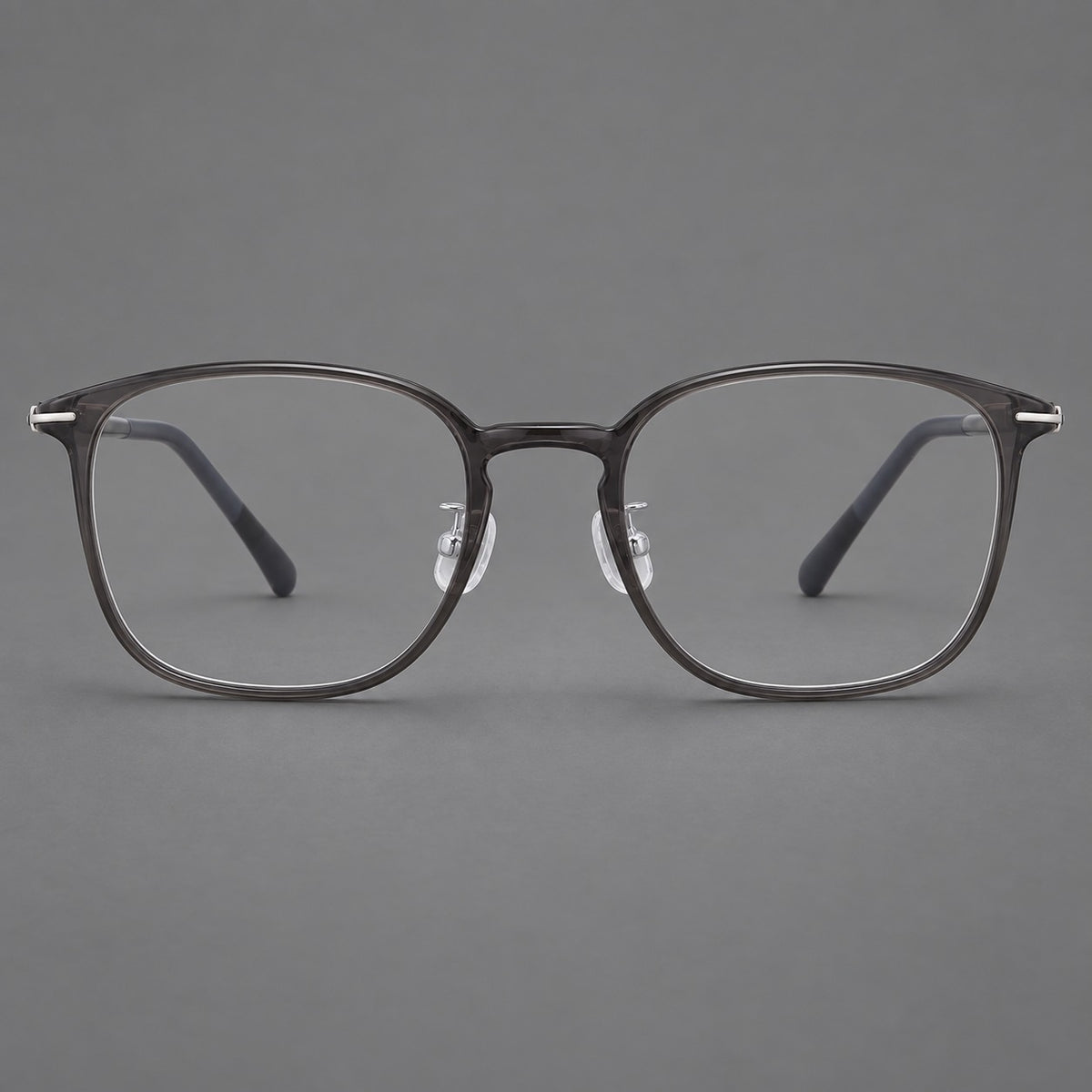 Vintage soft square plastic eyeglasses with deep lenses and a gently arched bridge in Dark Grey, front view